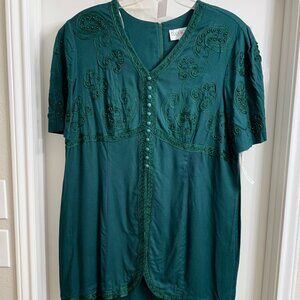 Vintage Plaza South Women's Forest Green Beaded Dress, Size 24W, NWT
